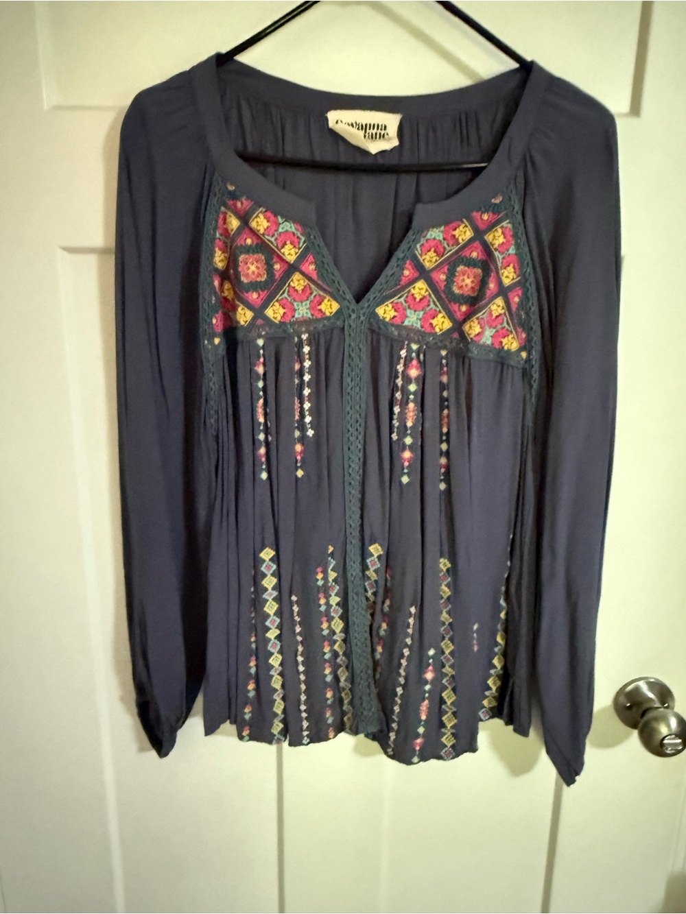 Savanna Jane Navy Embroidered Boho Long-Sleeve Tunic